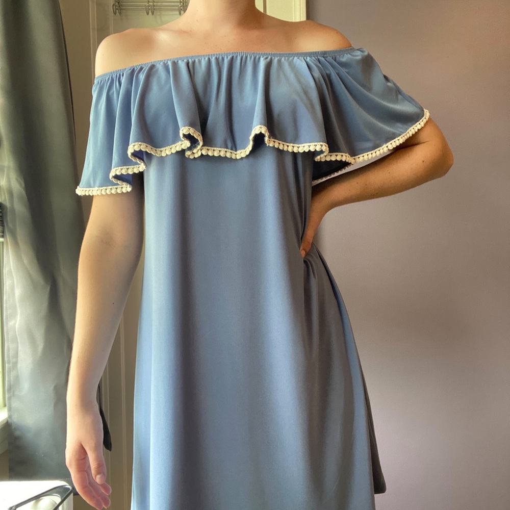 Off the shoulder baby blue dress